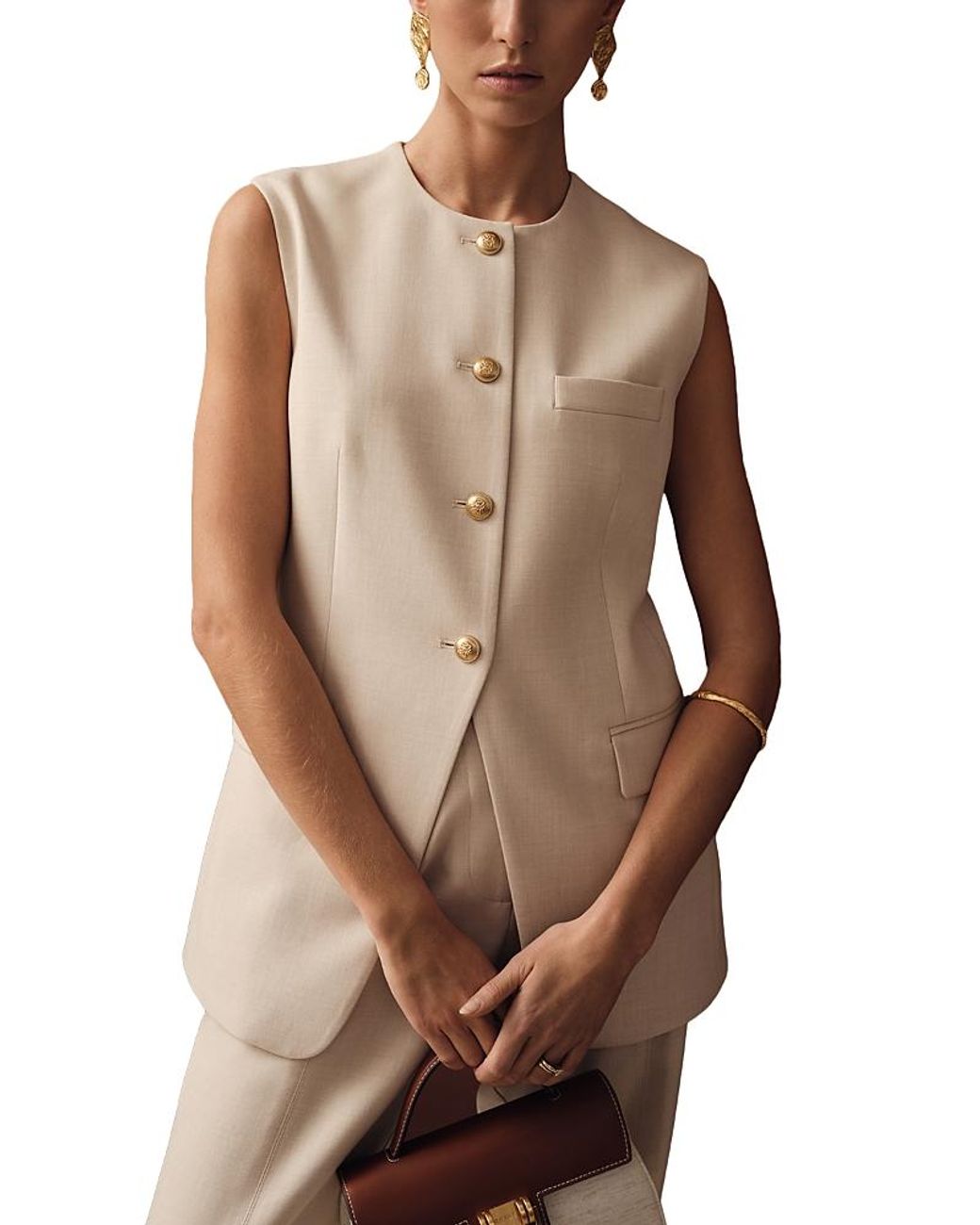 【海外限定】REISSウェストコート☆Neutral Athena High-Neck Lo Reiss Athena High Neck Long Line Waistcoat in Brown | Lyst