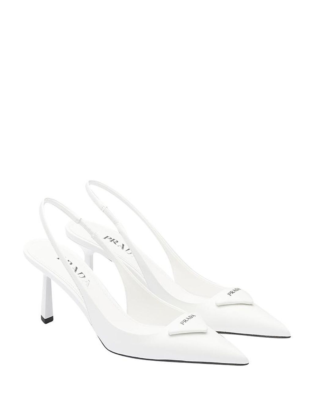 Prada White Brushed Leather Slingback Pumps