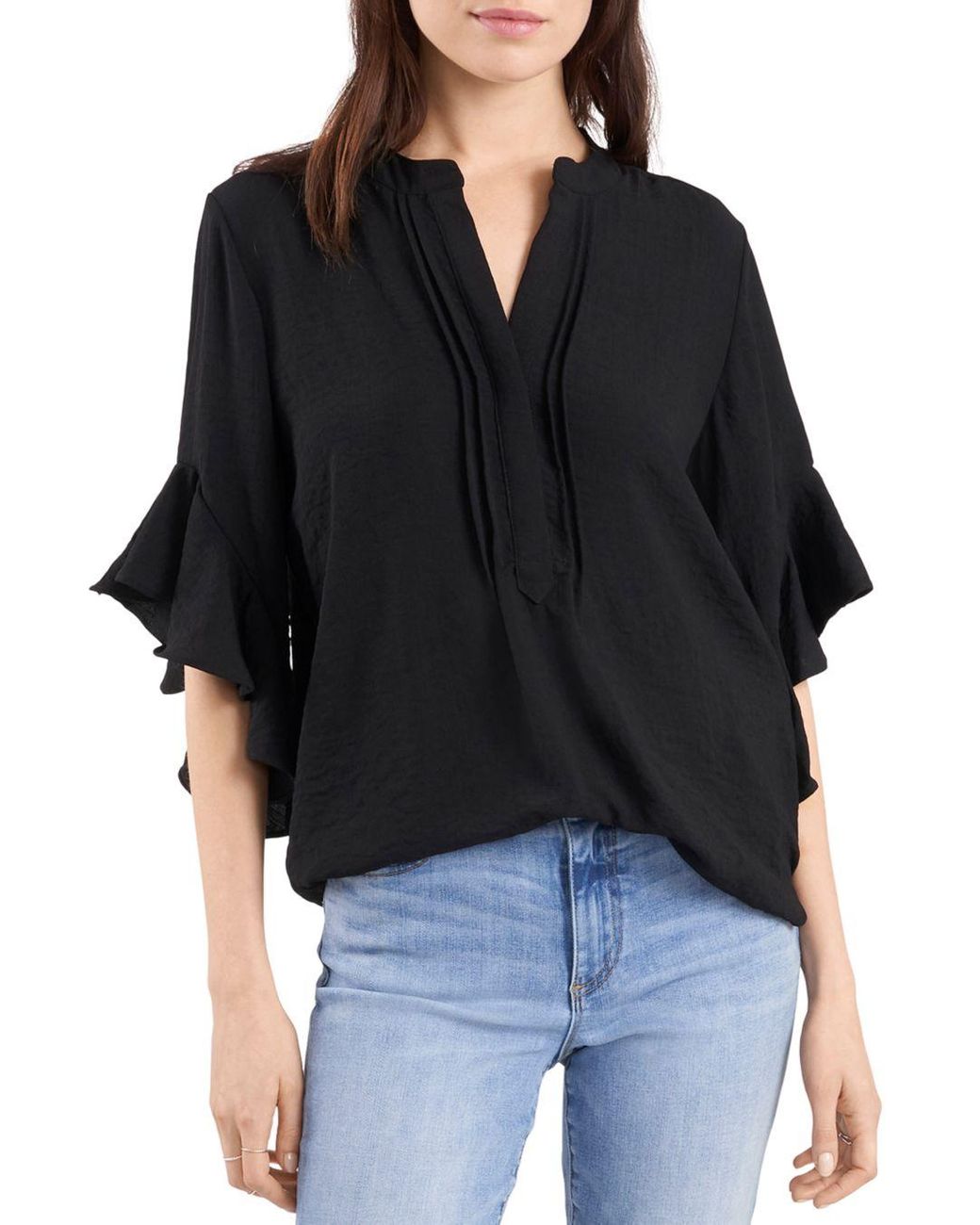 vince camuto long sleeve ruffle lurex top