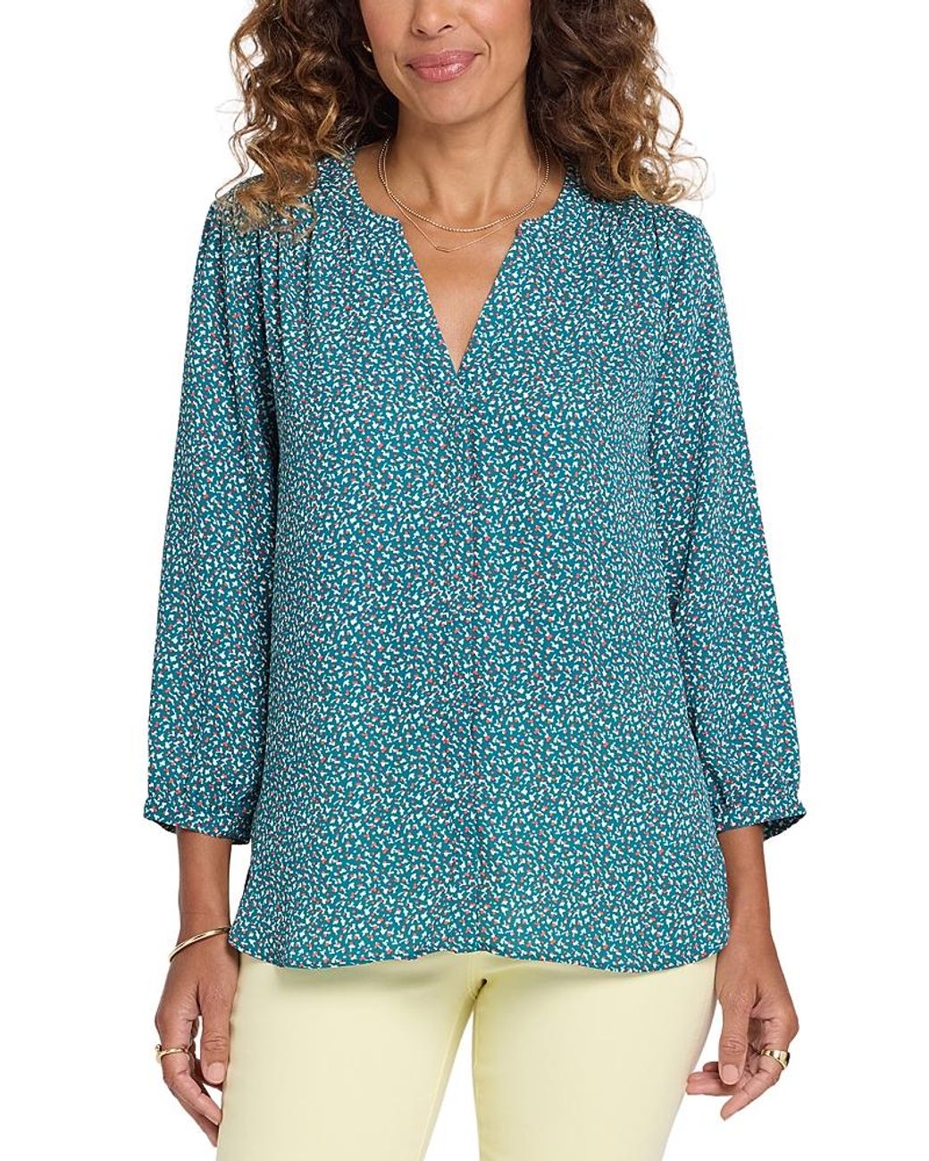 NYDJ Blue Pintuck Blouse