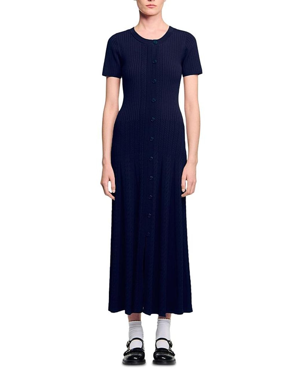 Sandro Short Sleeve Knit Maxi Dress in Blue | Lyst