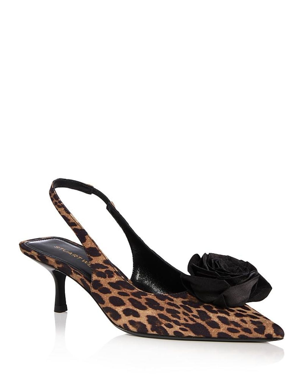 Stuart Weitzman Black Paloma 50 Slingback Leopard Pumps