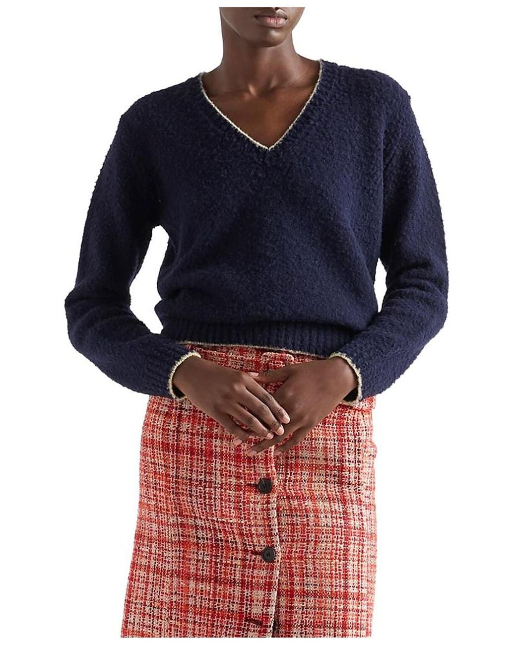 Prada Blue Wool V-Neck Sweater