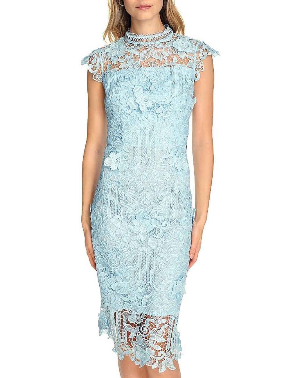 Eliza J Lace Mock Neck Sheath Dress in Blue Lyst UK