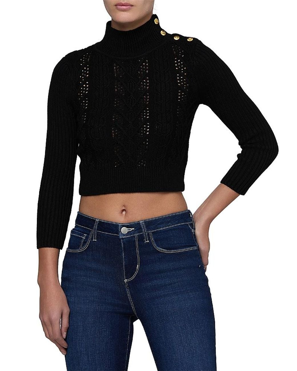 L'Agence Black Kamdyn Cable Mock Neck Sweater