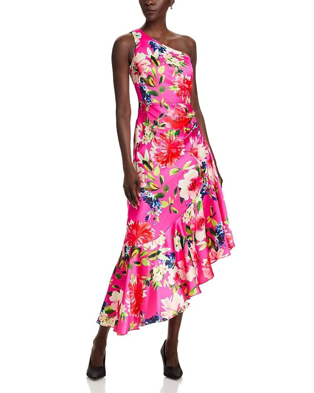 Eliza J Printed One Shoulder Dress in Red | Lyst