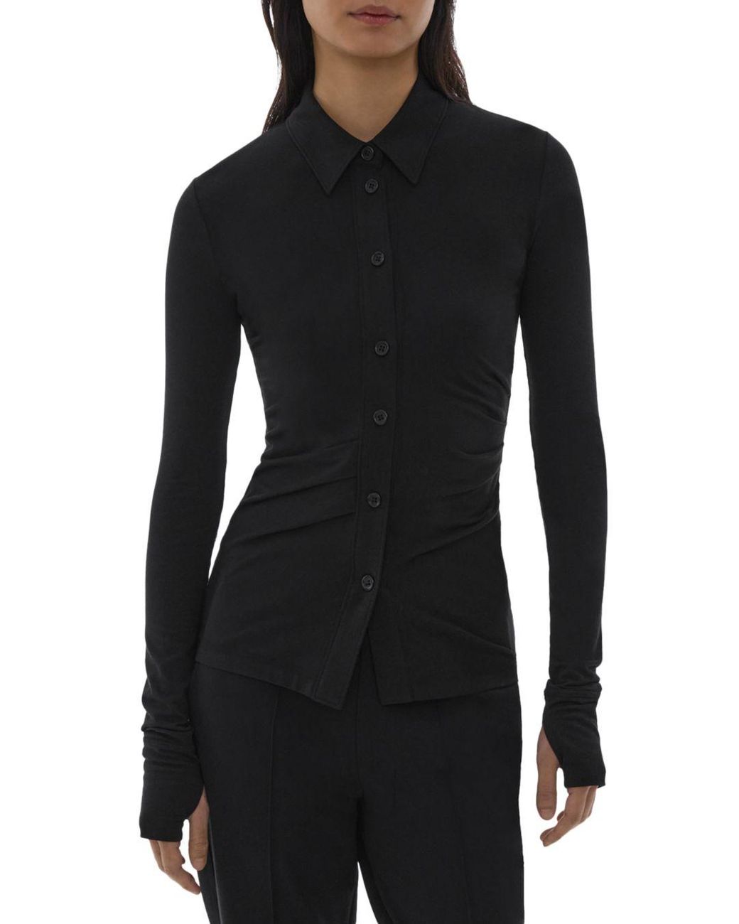 Helmut Lang Ruched Long Sleeve Shirt in Black | Lyst Canada