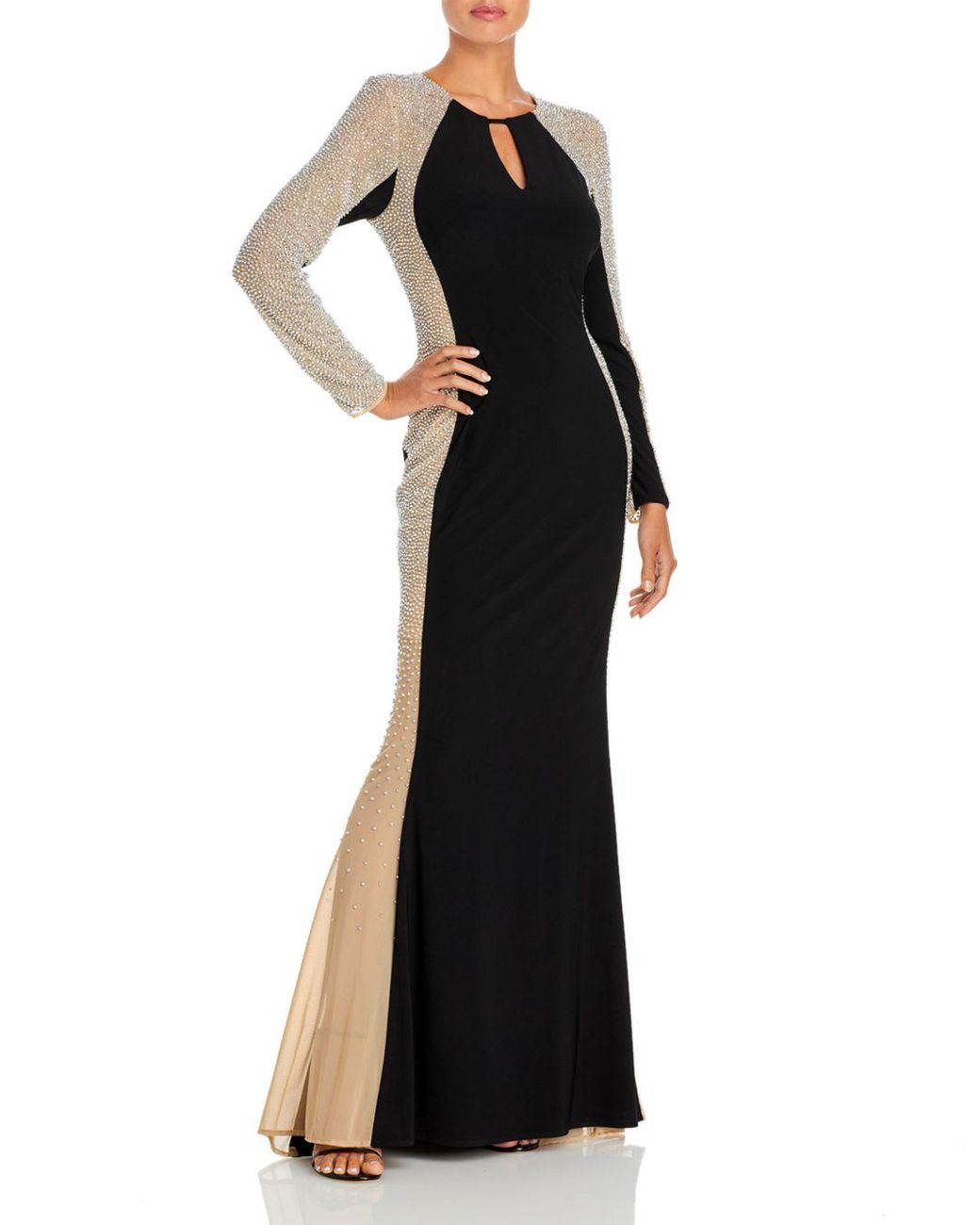 aqua long sleeve sparkle wrap gown