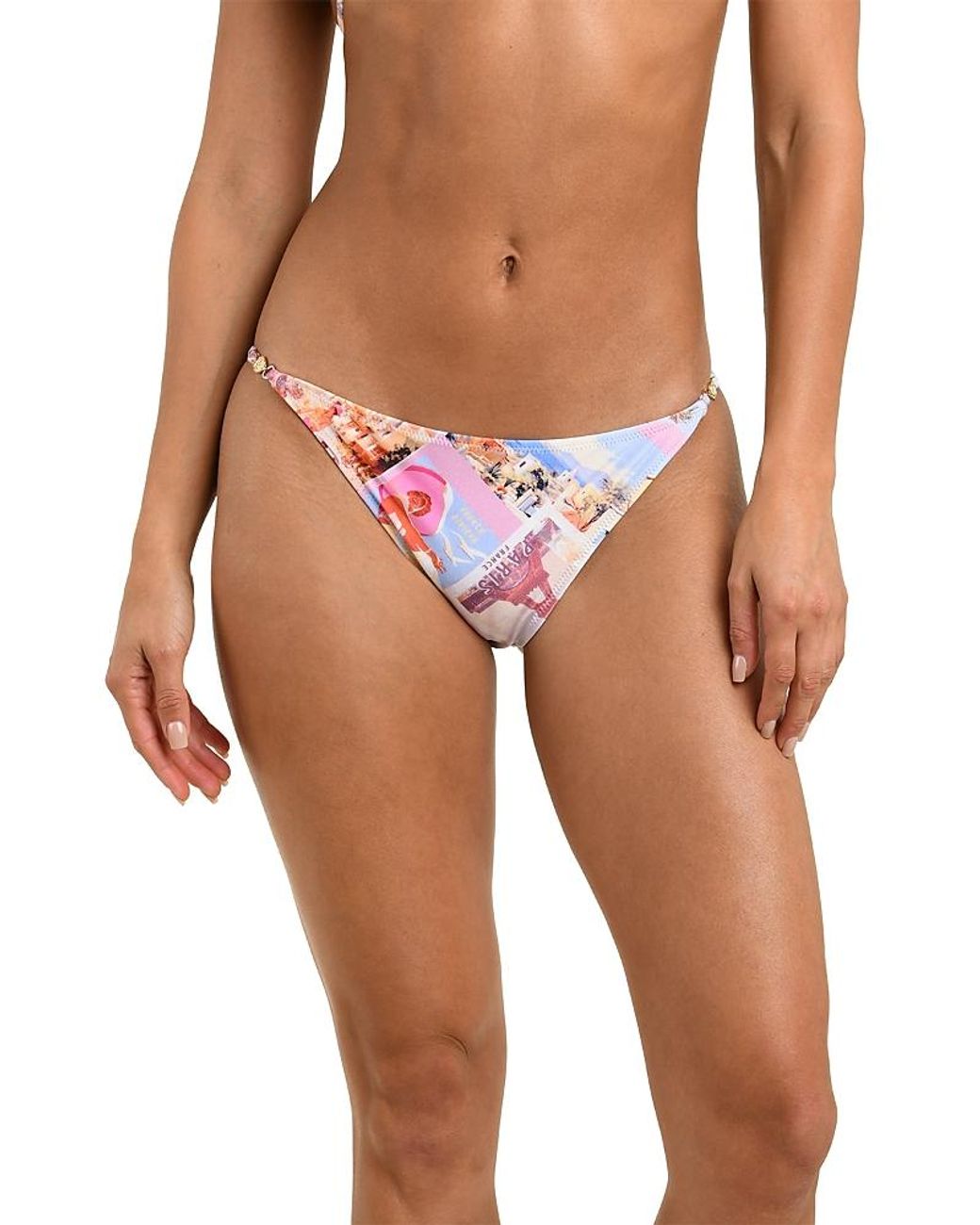 L'Agence Pink Postcard Print String Bikini Bottom