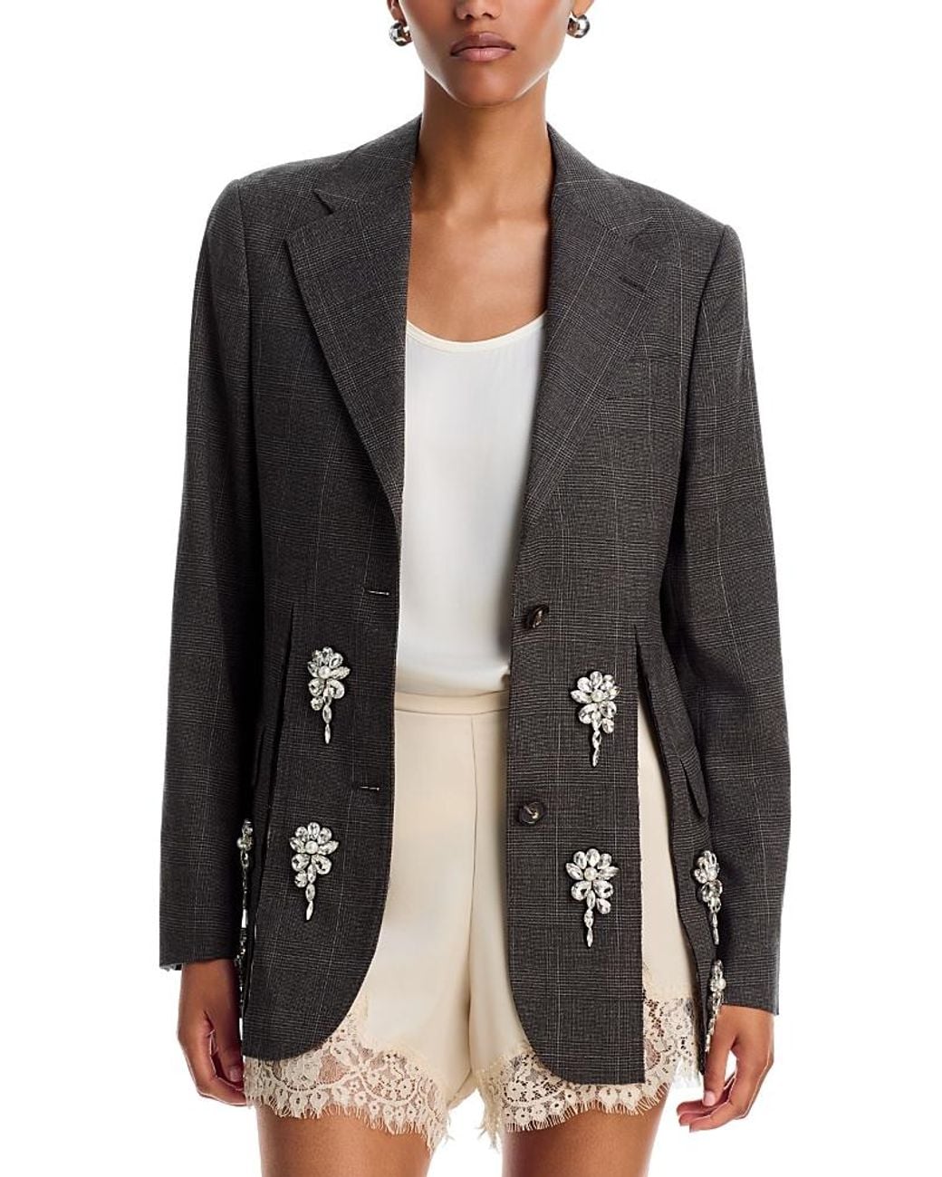 Simone Rocha Black Hem Slice Embellished Blazer