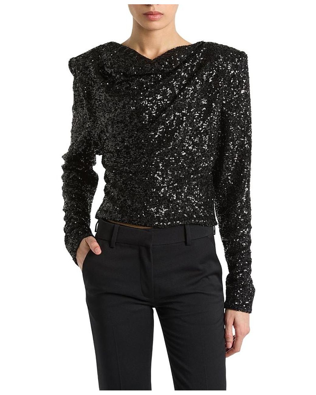 Balmain Black Sequinned Top With Bow