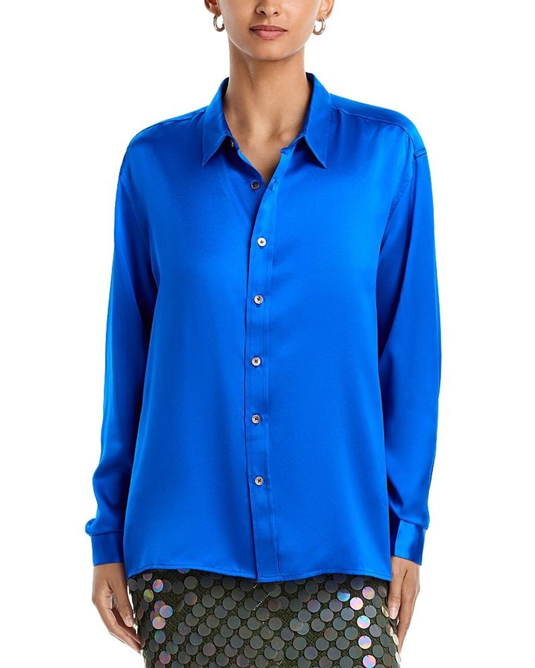 Zankov Blue Button Front Silk Shirt