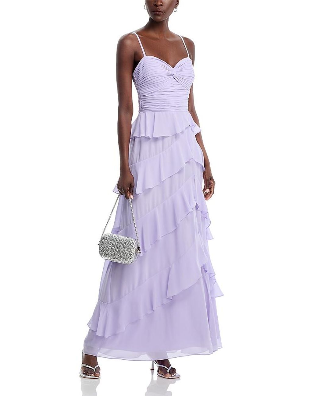 Aqua Chiffon Tiered Ruffled Dress in Purple