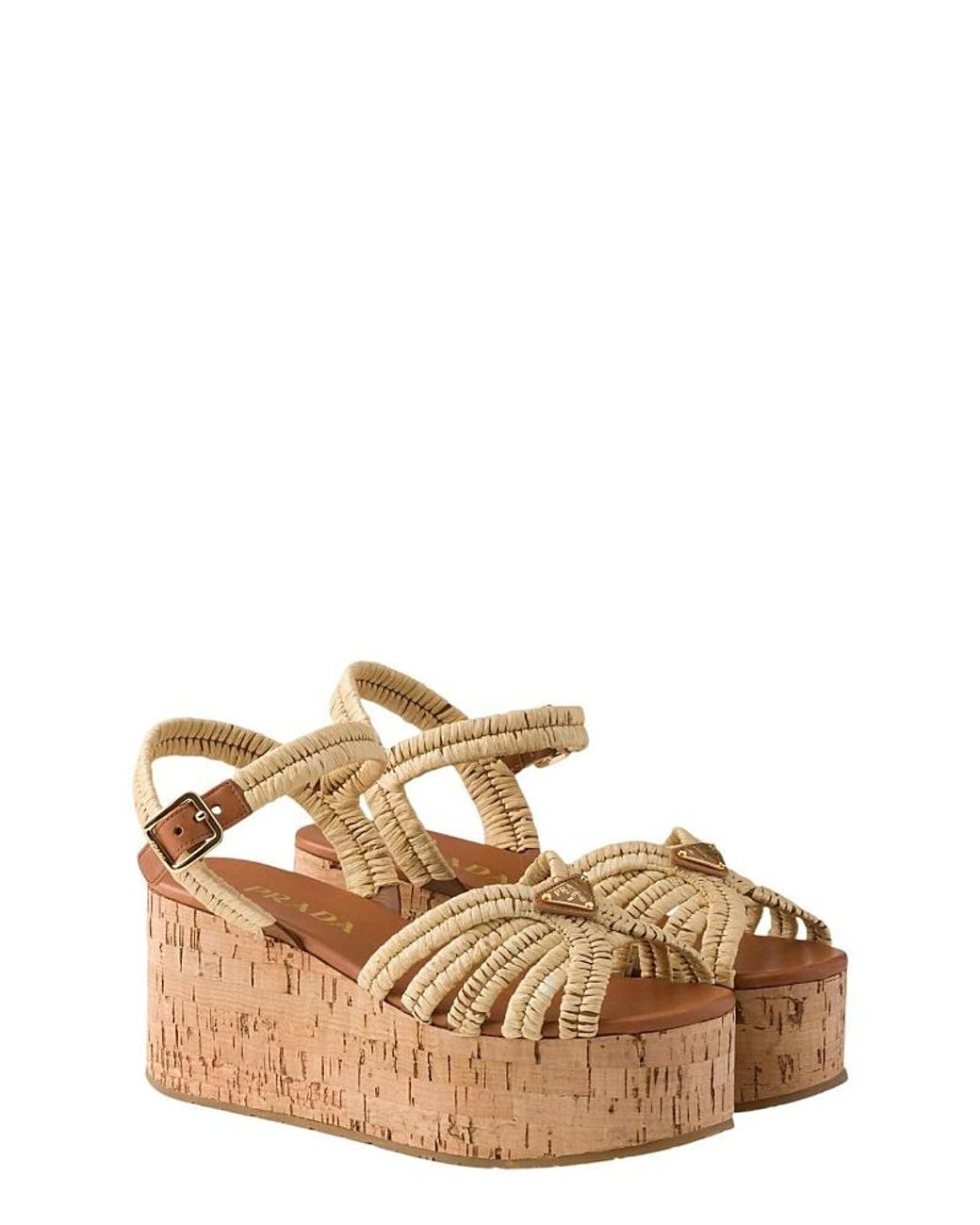 Prada Natural Crochet Platform Sandals
