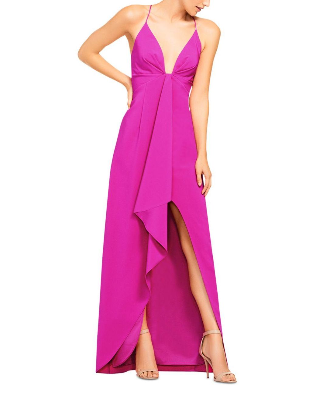 Aidan By Aidan Mattox Synthetic Draped Crepe Column Gown in Pink - Lyst