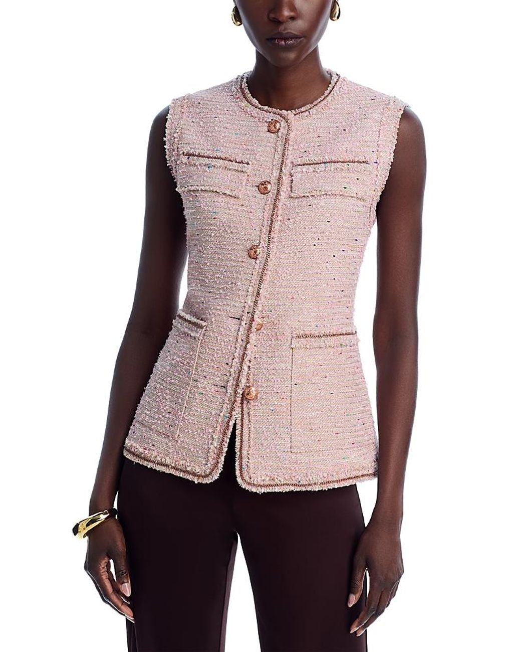pois Tweed vest【Pink】 Pink Tweed Vest – The Teal Eagle Boutique