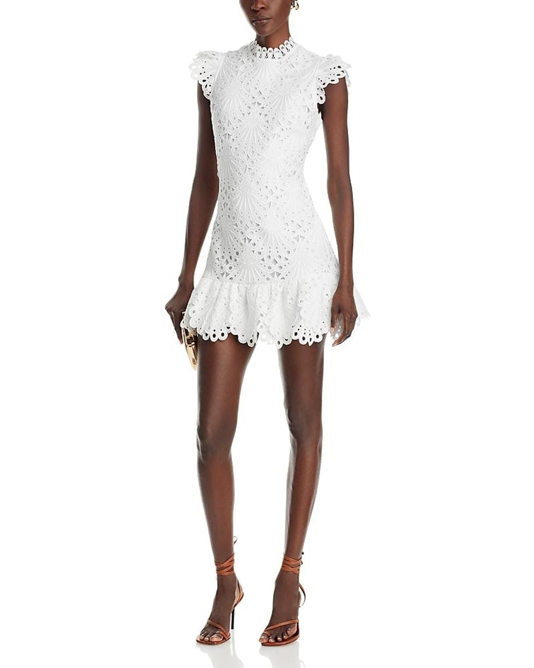 Aqua Mock Neck Lace Shift Dress in White | Lyst Aqua Mock Neck Lace Shift Dress in White | Lyst
