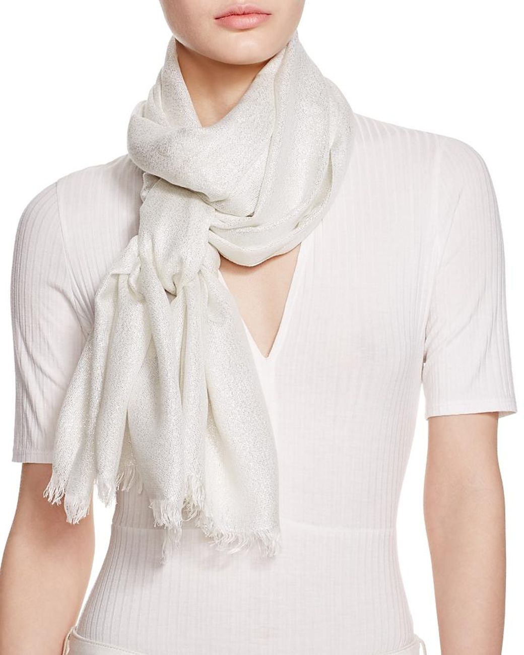 V. Fraas White Fraas Solid Metallic Scarf