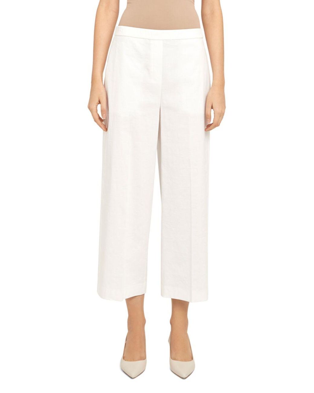 Theory 'good Linen' Wide Leg Pull - On Pants in White - Lyst