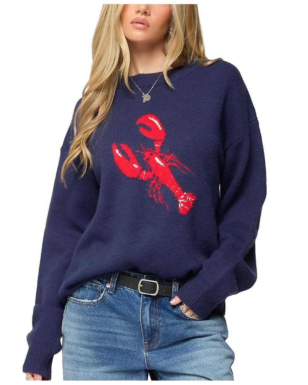 Edikted Blue Don'T Be Shellfish Knit Sweater