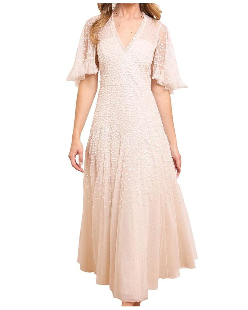 Needle & Thread Pink Dappled Sequin Cape Ankle Gown