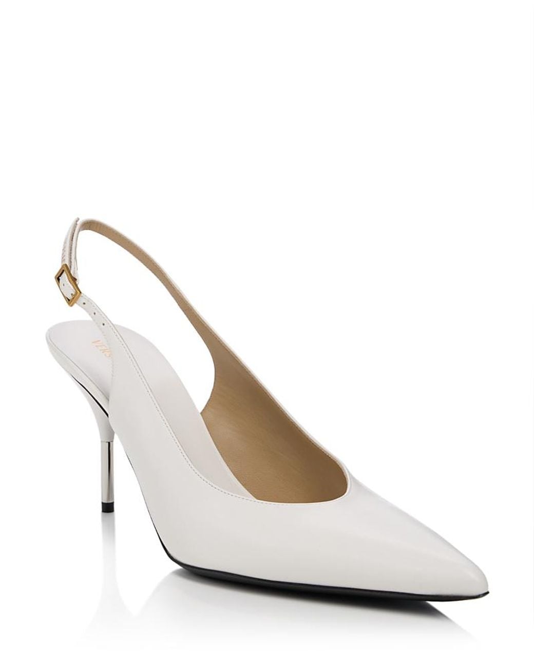 Versace White Pointed Leather Slingback Pumps