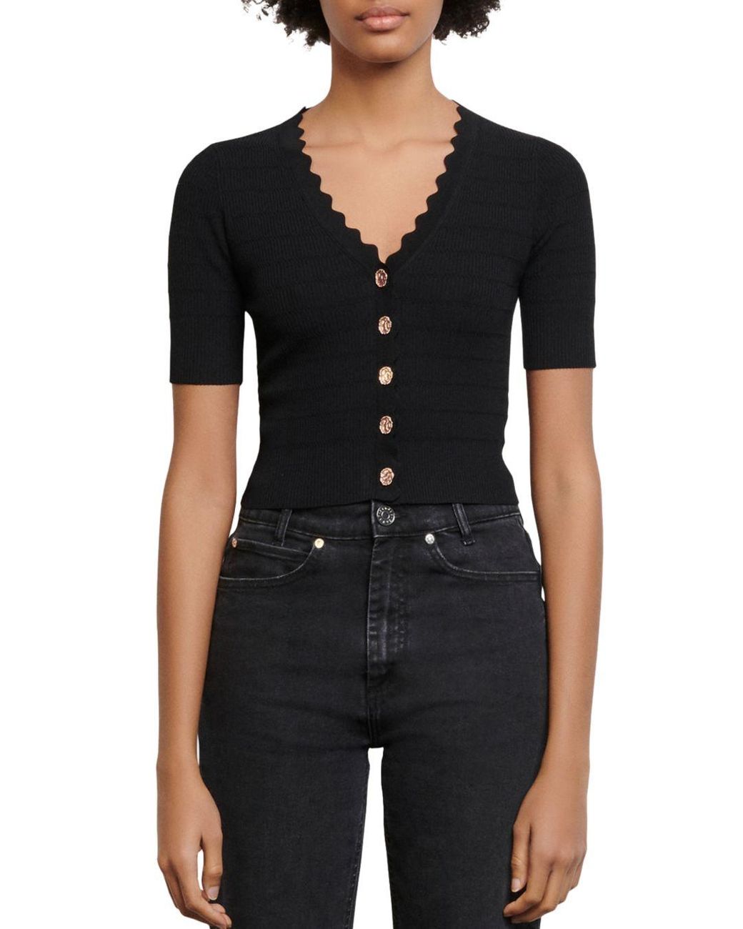 black short sleeve cardigan sweater