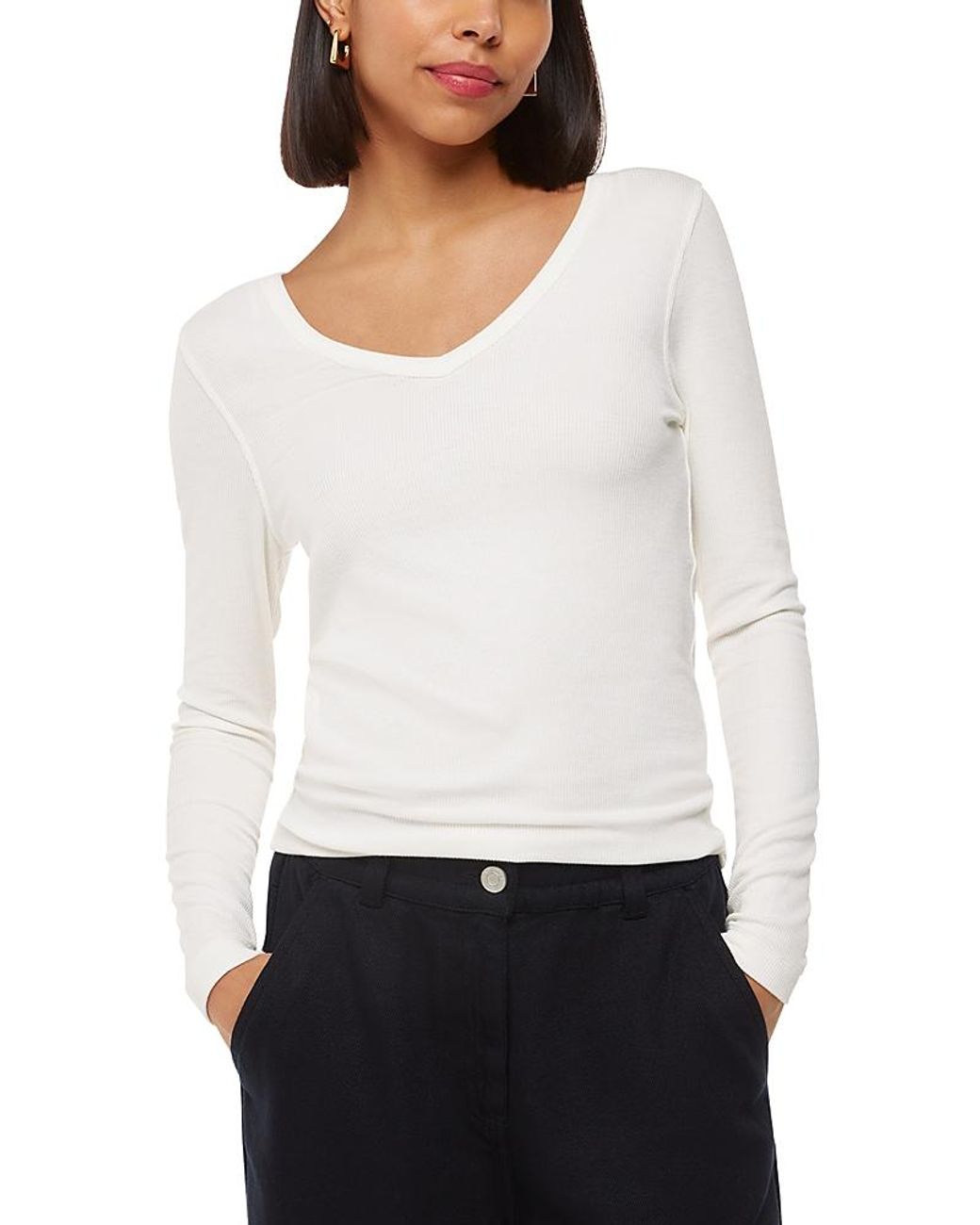 Whistles White Essentials Ribbed V Neck Top