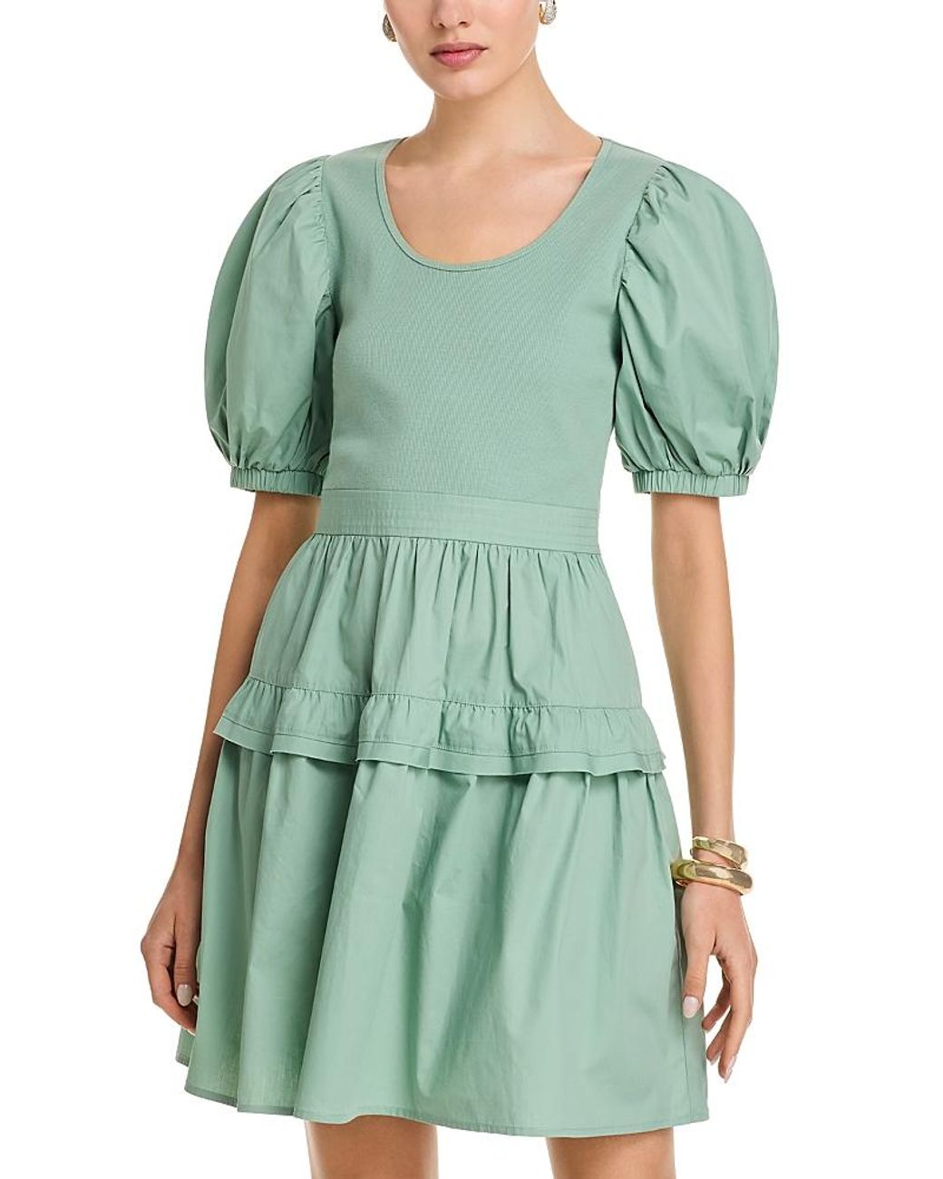 SINGLE THREAD Green Puffed Sleeve Dress