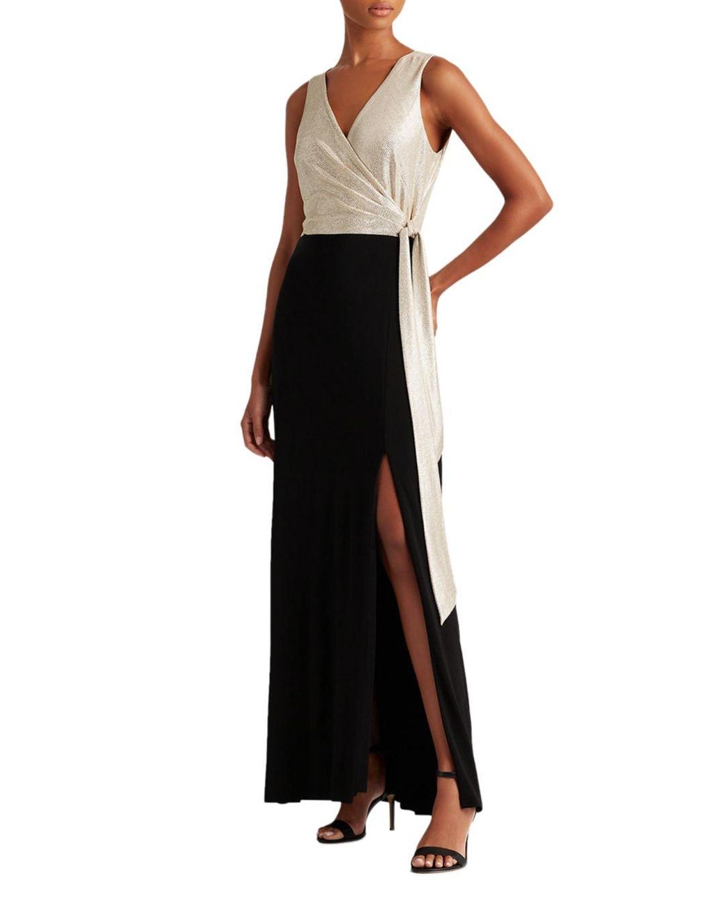ralph lauren black gold dress