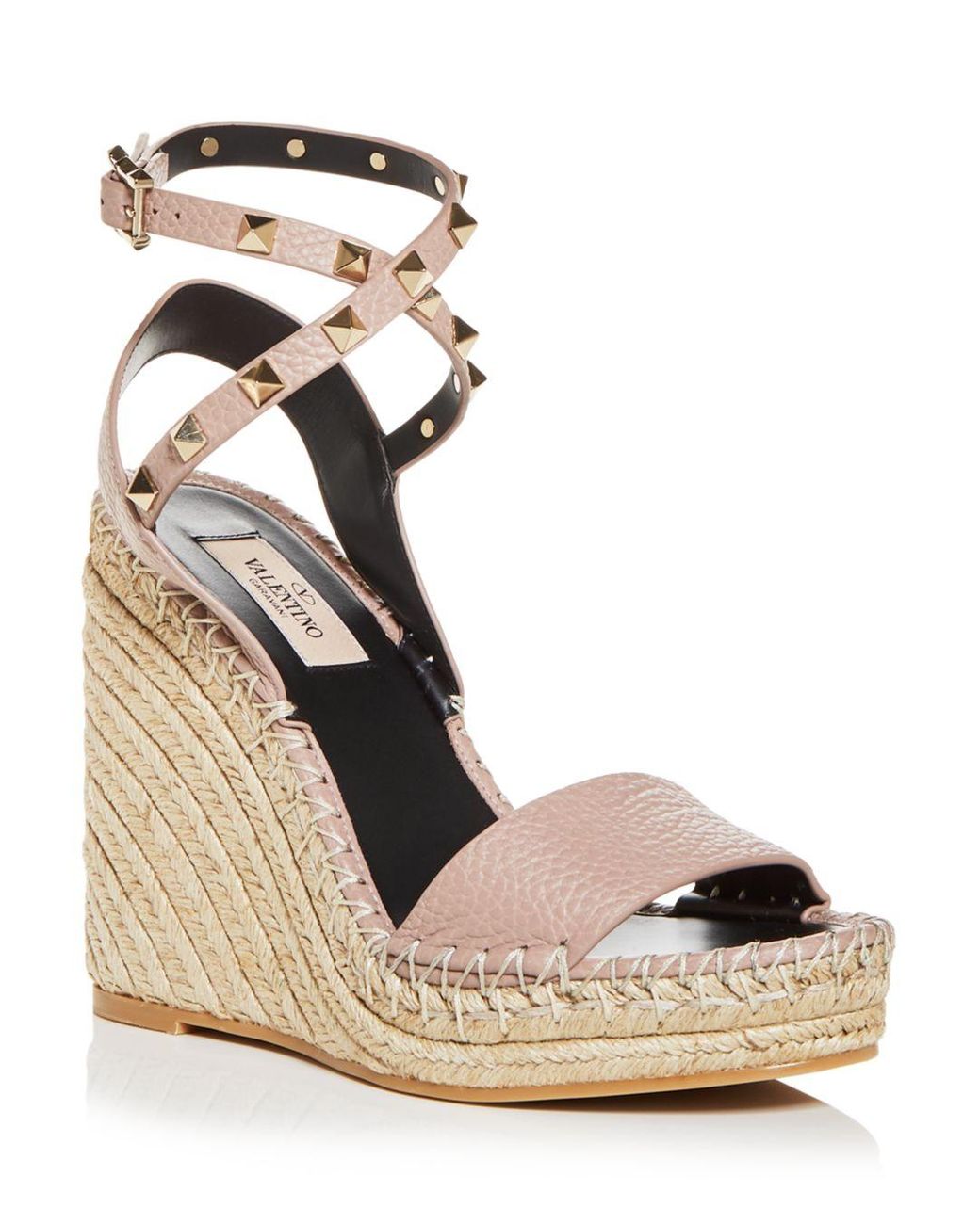 valentino garavani rockstud double leather espadrille sandals