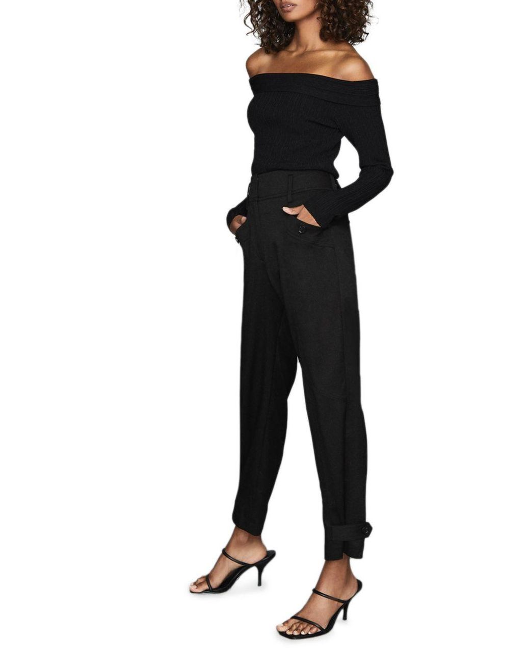 black fitted bardot top