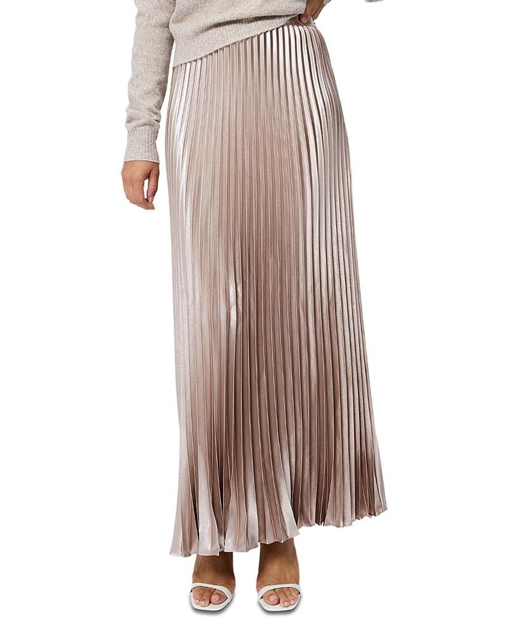 french-connection-marielle-satin-pleated-maxi-skirt-in-natural-lyst
