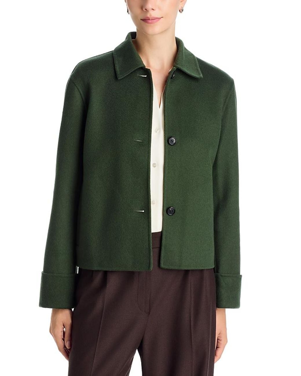 Theory Green Double Face Wool Blend Boxy Cuff Jacket