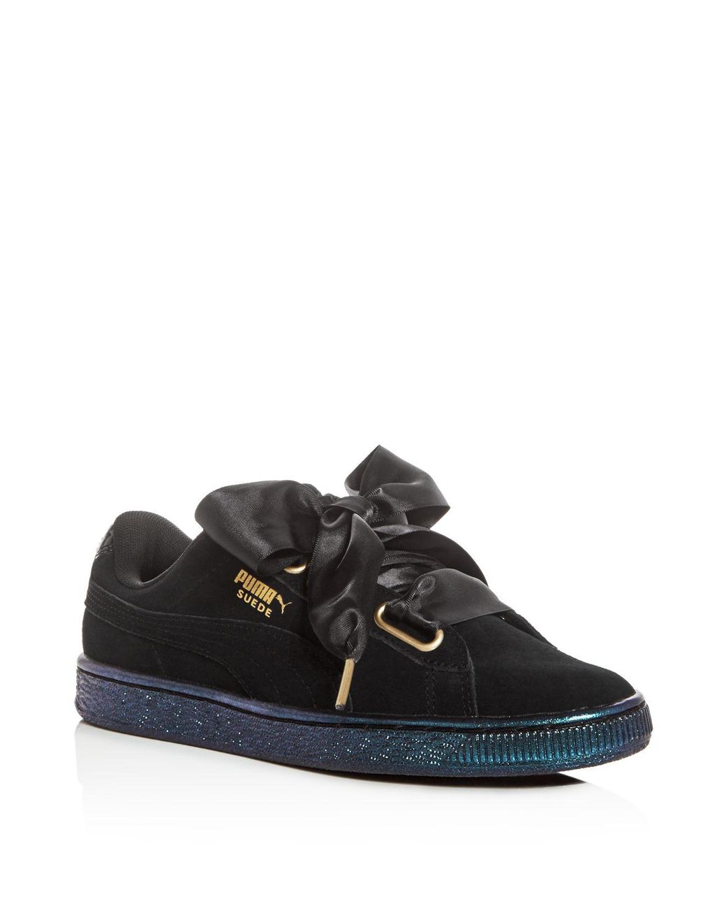 PUMA Women's Heart Satin Bow Lace Up Sneakers in Black | Lyst