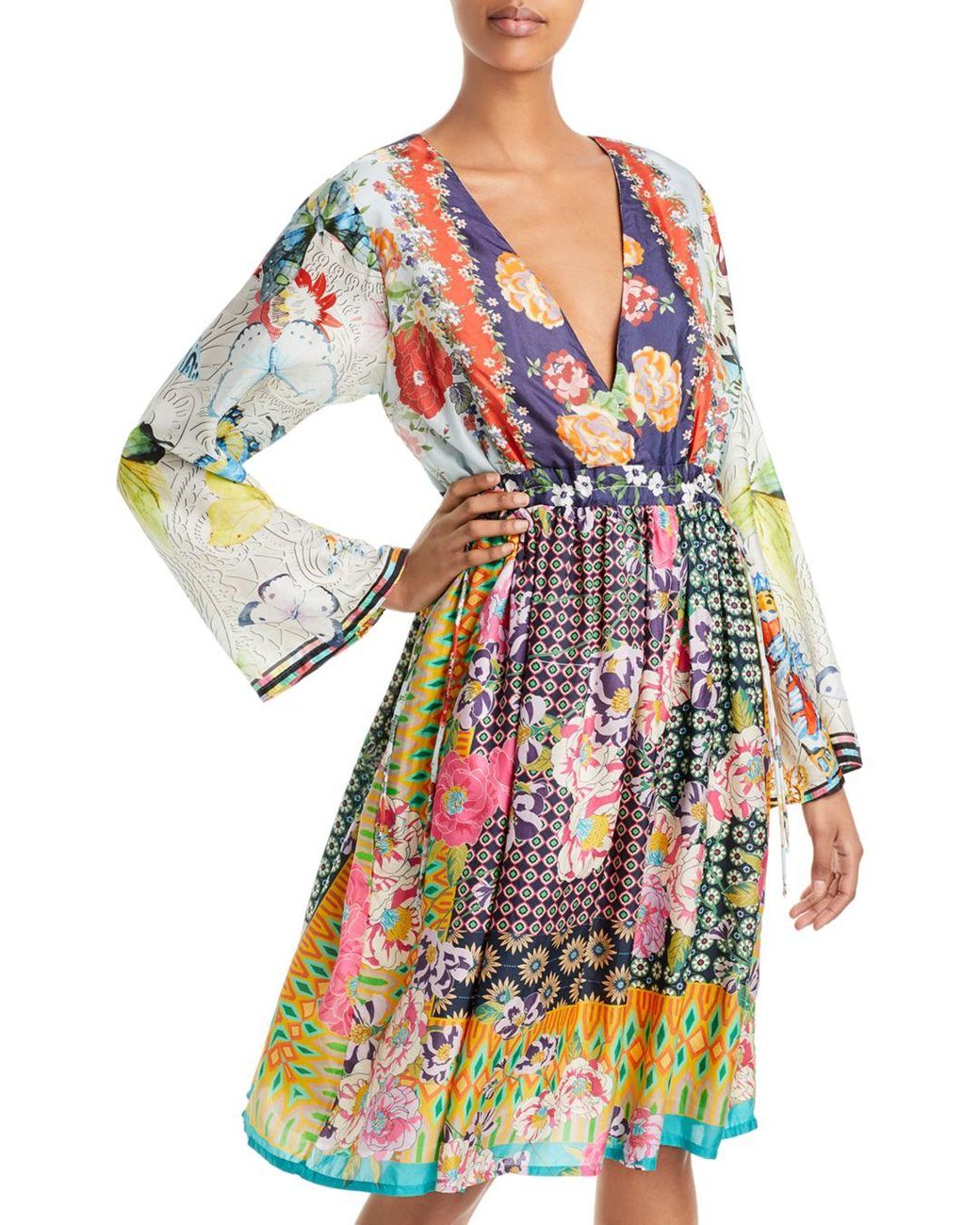Johnny Was Cabot Mixed Print Silk Dress Lyst