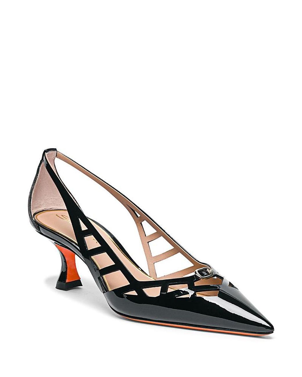 Santoni Black Leather Mid-Heel Pump