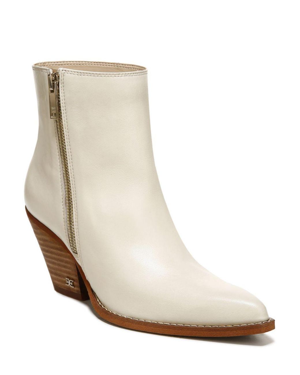 Sam Edelman Jane Pointed Toe Cream Block Heel Booties in White Lyst