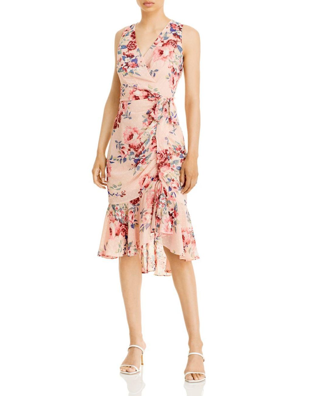 Eliza J Sleeveless Flutter Hem Textured Floral Dress in Pink | Lyst