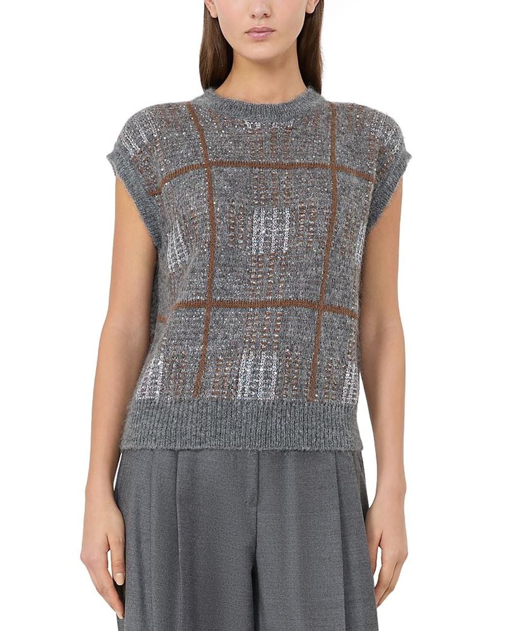 Max Mara Gray Sequined Sweater Vest
