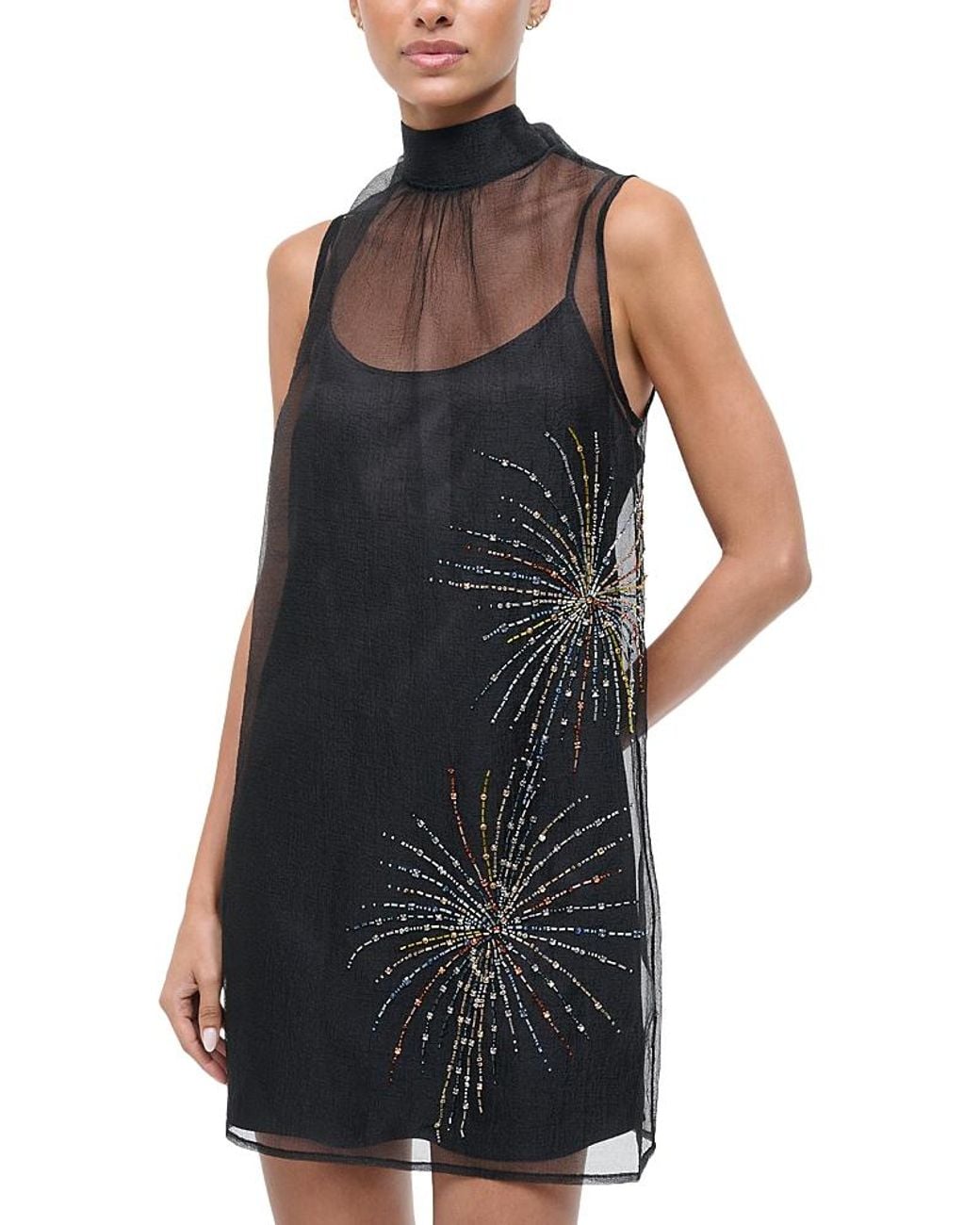 STAUD Albee Embellished Mini Dress in Black