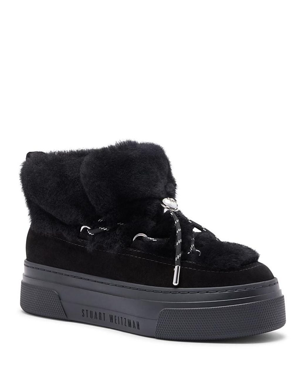 Stuart Weitzman Black Alpine Cozy Shearling Ankle Boots