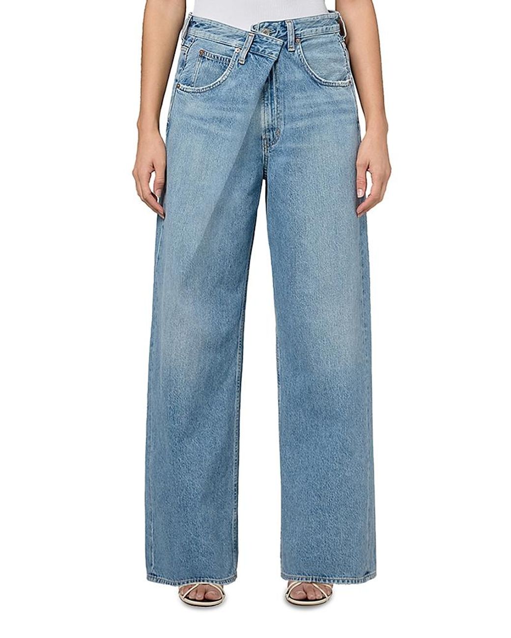 デニム・ジーパン Agolde Blue Jeans With Front-Fold Design AGOLDE Dame Wide-Leg Jeans | Neiman Marcus