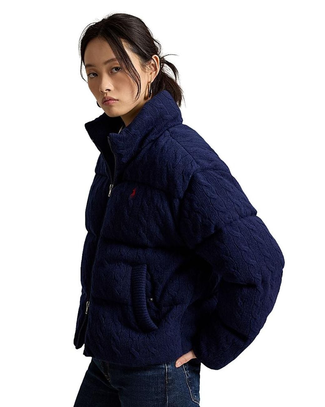 Stitch Springt Polo Ralph Lauren Cable Wool & Cashmere Puffer Jacket in Blue | Lyst