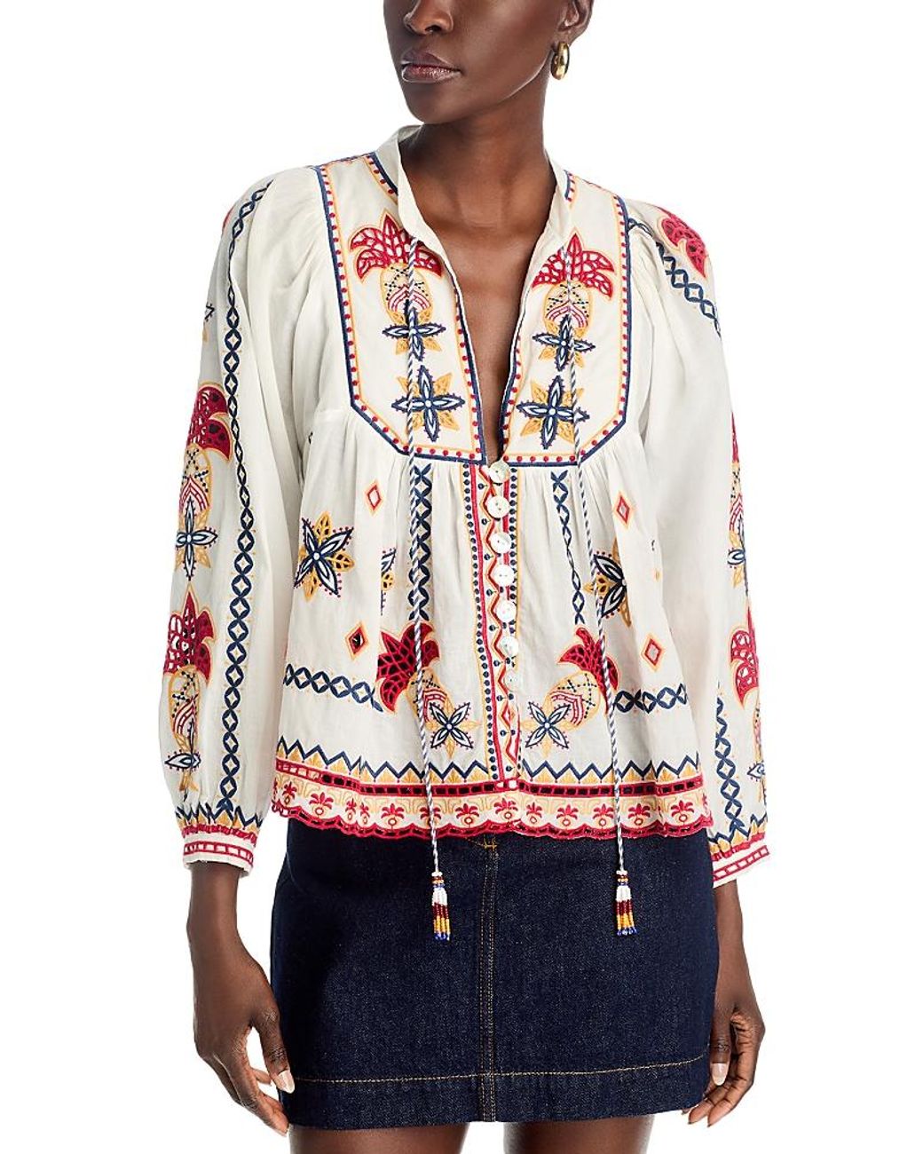 FARM Rio Marys Tiles Embroidered Blouse | Lyst