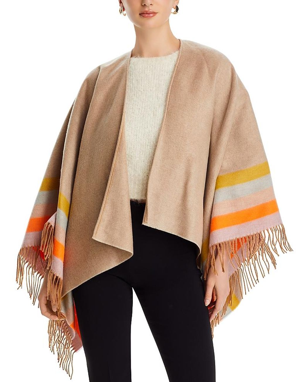 Fraas Ruana Border Stripe Wrap in Natural | Lyst