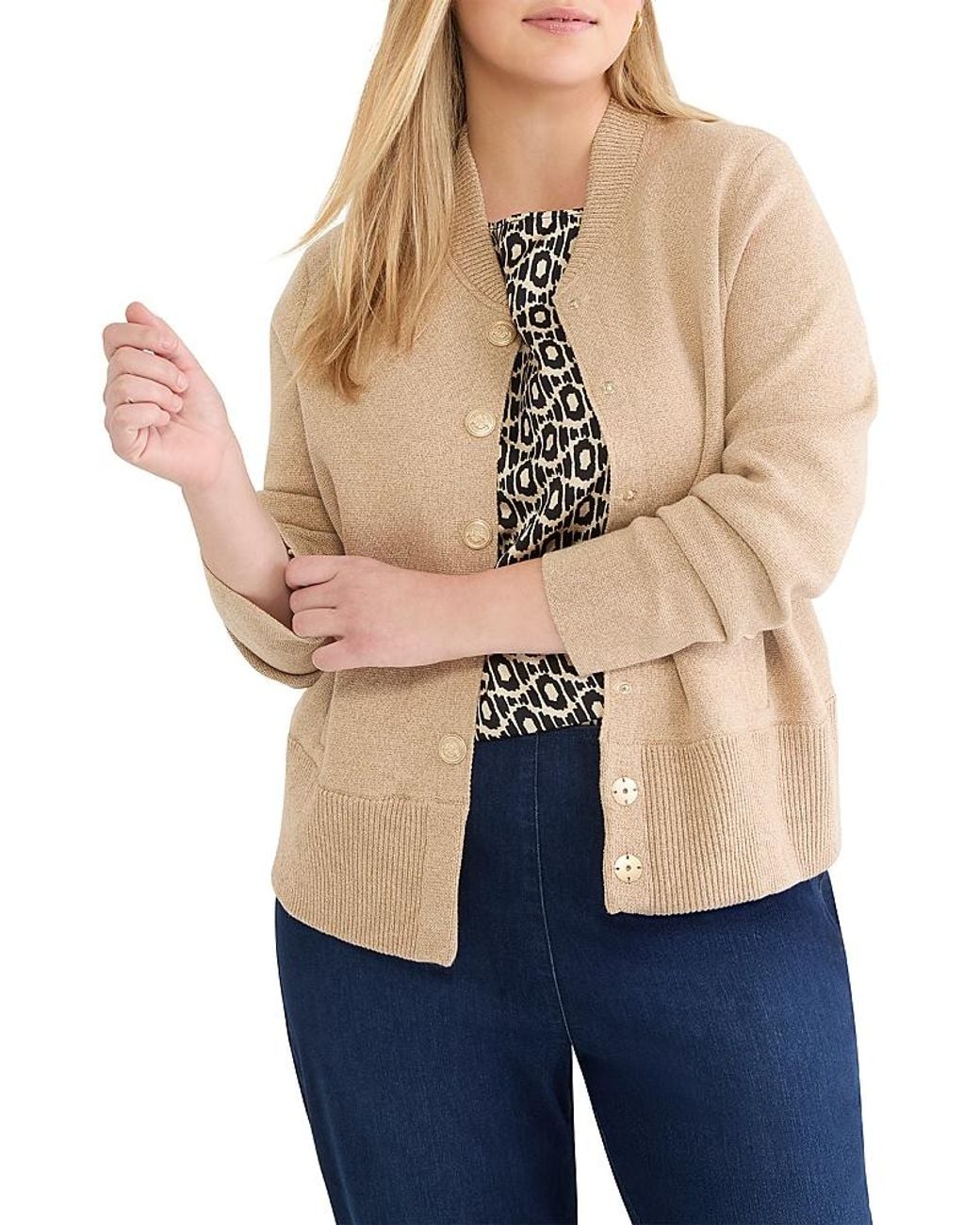 NIC+ZOE Blue Knit Bomber Snap Jacket