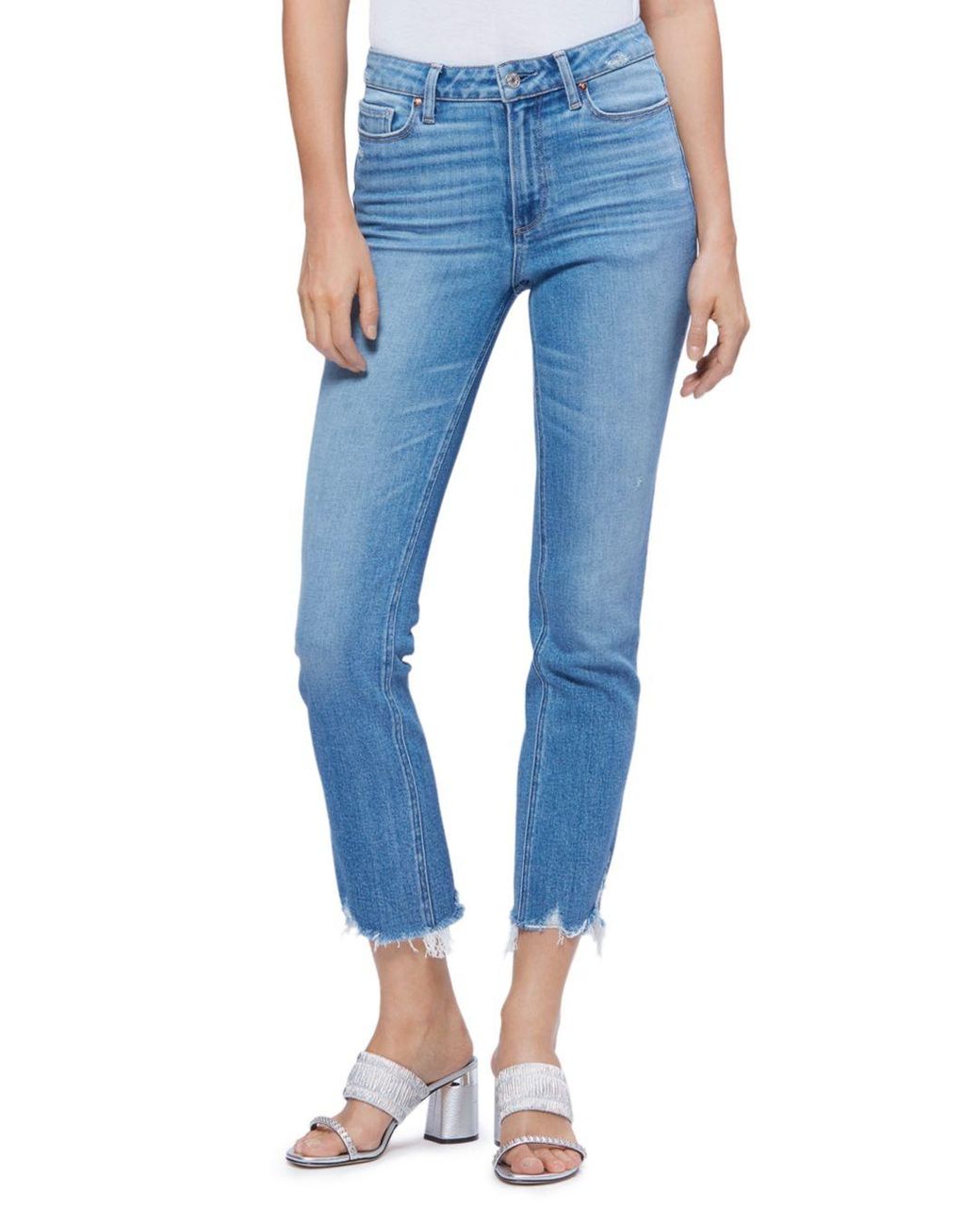 PAIGE Cindy Straight - Leg Ankle Jeans In Mel With Destroyed Hems in ...
