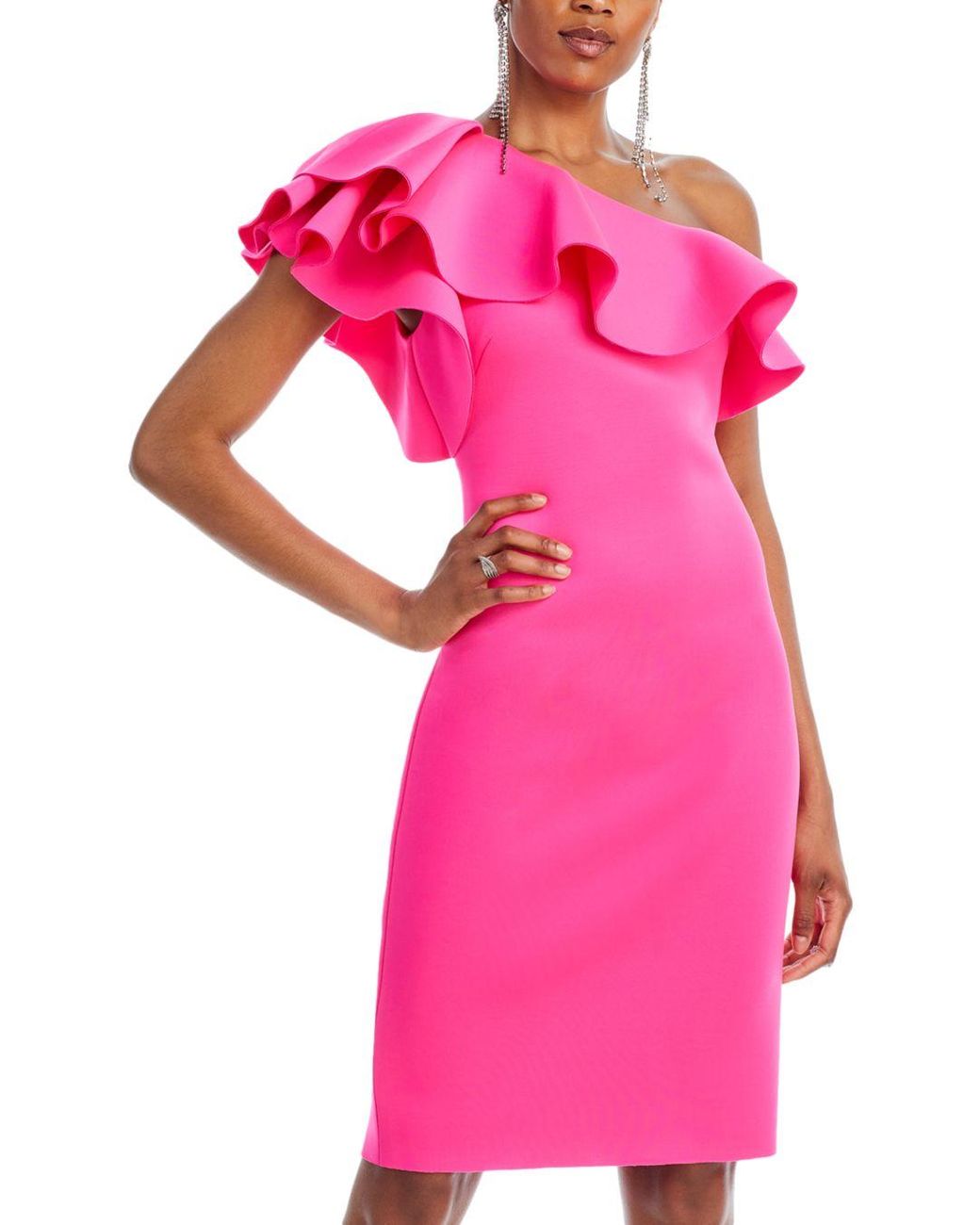 Eliza J One Shoulder Ruffled Dress in Pink | Lyst