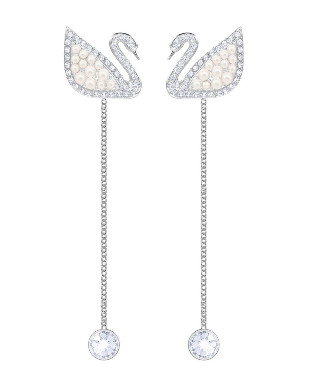 Swarovski Iconic Swan Drop Earrings in White | Lyst
